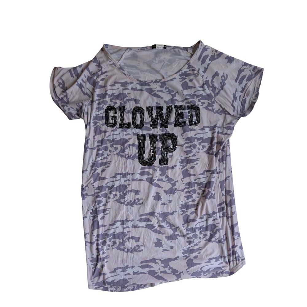 Not A Morning Person Glowed Up Sequin Camo Nightgown Womens Large Purple Grey